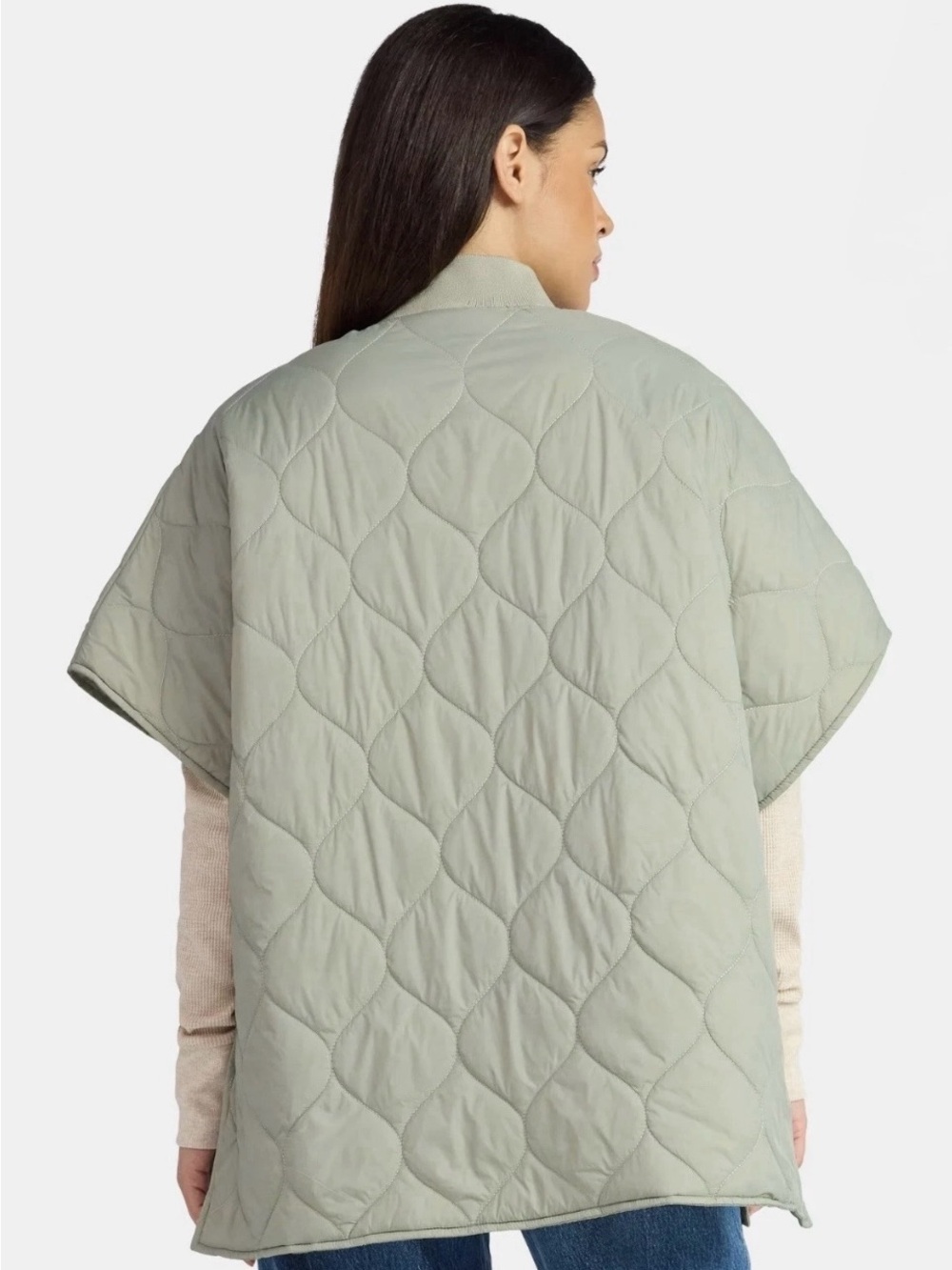 NWT Time and Tru Green Quilted Cape Puffer Poncho Jacket with Free Hat - Picture 4 of 8